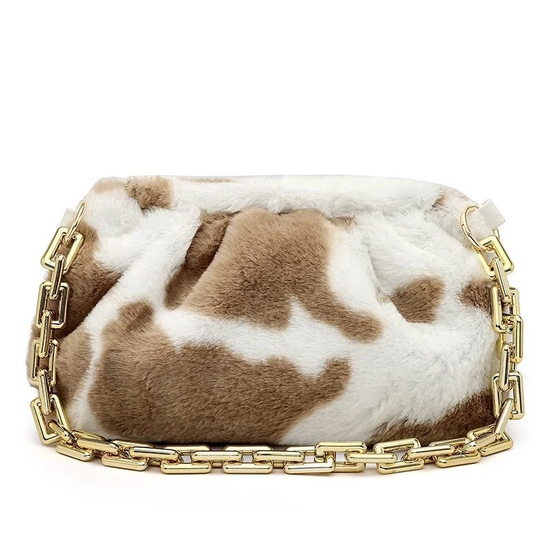 

Fur Cloud Bag Winter Animal Print Fluffy Fur Shoulder Purse And Handbags Designer Women Luxury Thick Chains Armpit Could Handbag, 5 colors