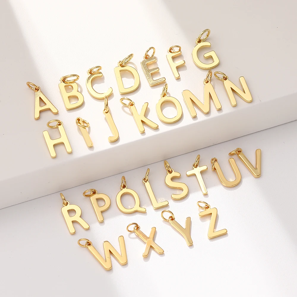 

Simple design gold plated copper jewelry charms 26 letters A-Z pendant letter custom pendant neckalce earring making