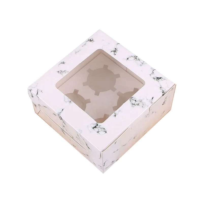 

Clear Window 4 Treat Holder Cupcake Box Cardboard Pie Goodies Box for Packaging