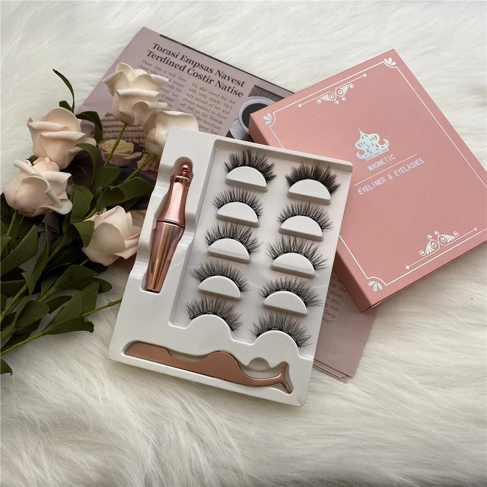 

5 Pairs False Eyelashes Private Label 5 Magnetic Eyelash Magnet Lashes With Box