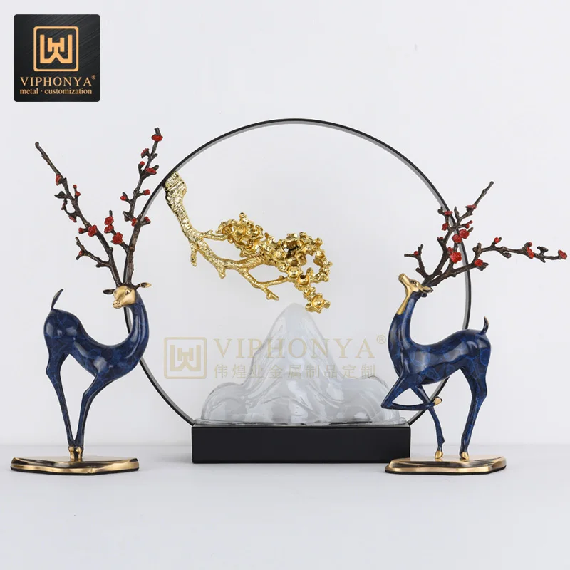 

Custom Deer Design Metal Arts Craft Bronze Modern Decor Sculpture, Blue