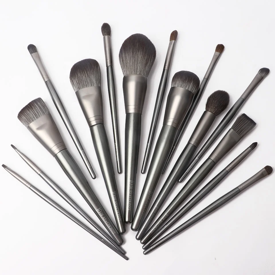 

2022 Premium Synthetic Custom Logo Goat Hair Top Quality 15 Piece Low Moq Cosmetic Professional Makeup Brush Set Private Label, Gray