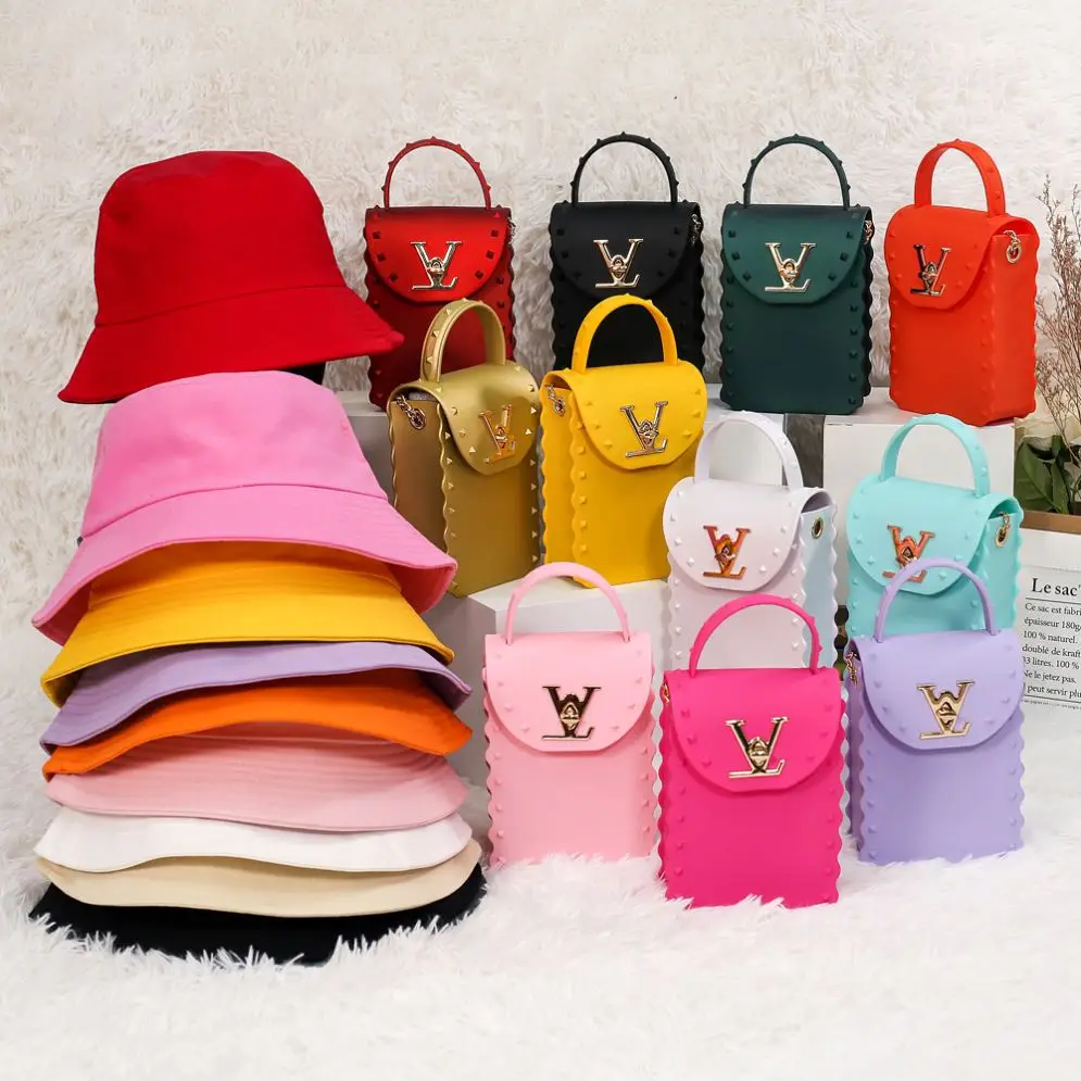 

Hot Sale famous brand Purses And Handbags For Women Fashion Chain Sling Small Shoulder Tote Jelly Bags Match Bucket Hat Sets