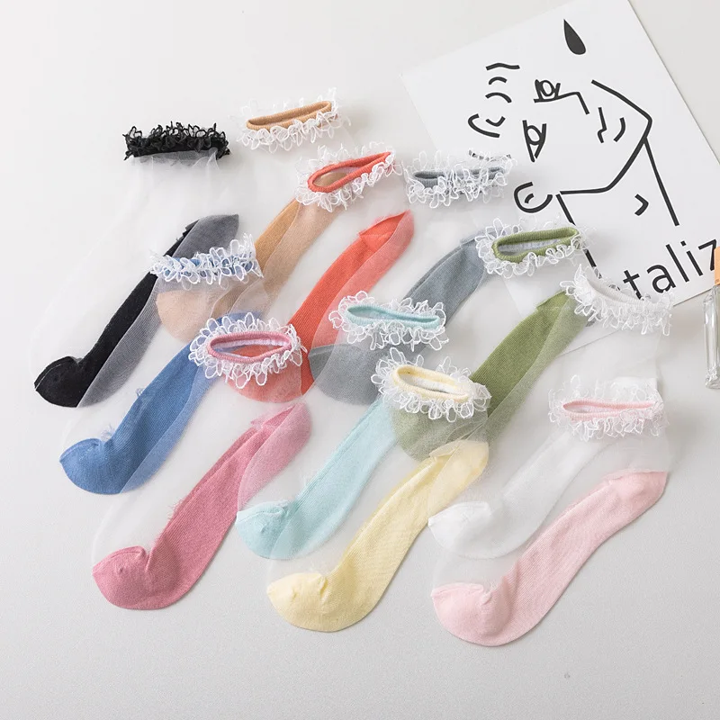 

WIIPU New fashion summer ultra-thin glass silk ladies elegant princess socks fairy sweet lace stockings