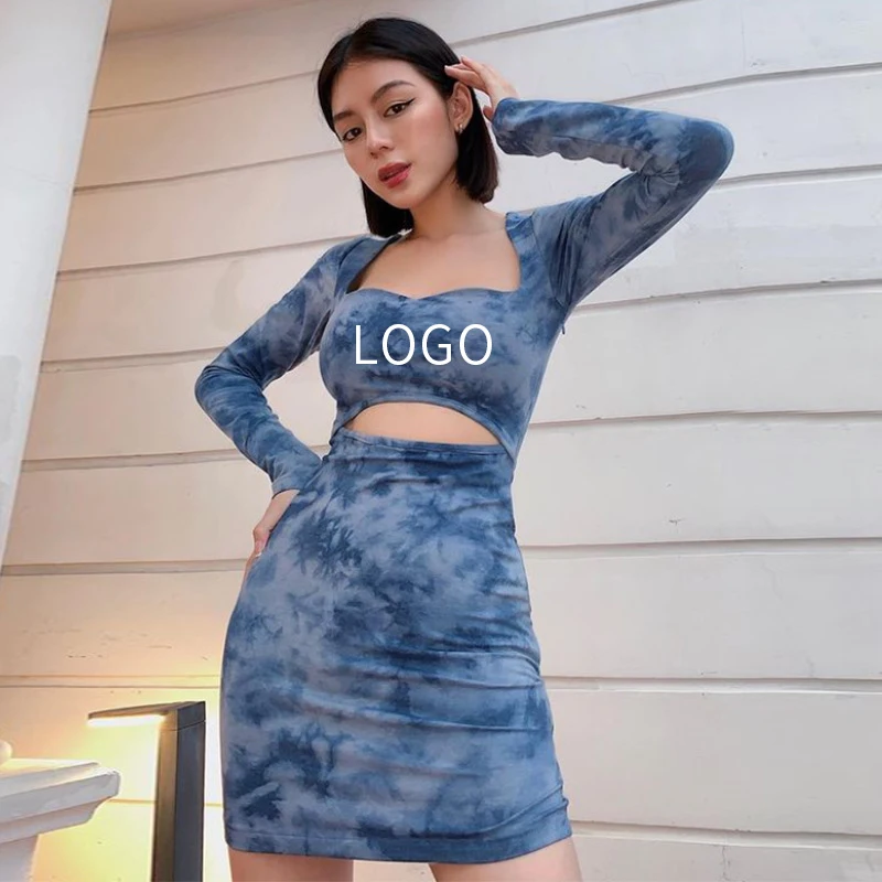 

Hollow Out Tie-Dyed Print Club Dresses 2021 Casual Dresses Women