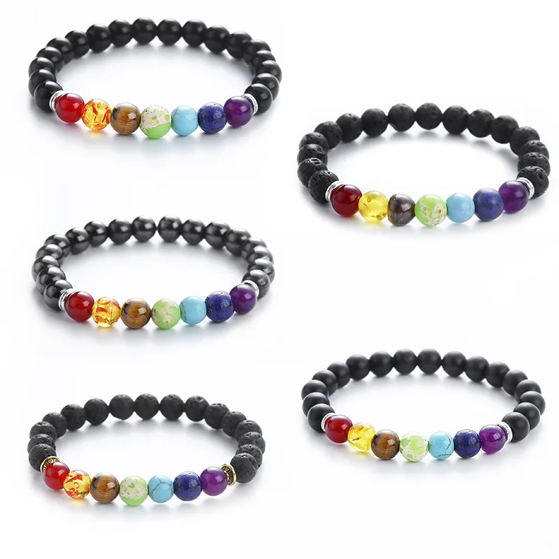 

Natural Healing Balance Yoga Beads Volcanic Stone Bead Bracelet Healing Energy Lava Stone 7 Chakra Diffuser Bracelets