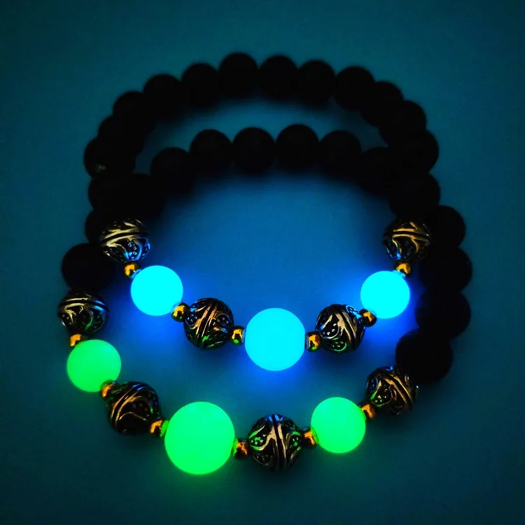 

Jane Eyre Fashion New Chakra Luminous Jewelry Bracelet Vintage Ball Lava Volcanic Stone Glow Bead Bracelet