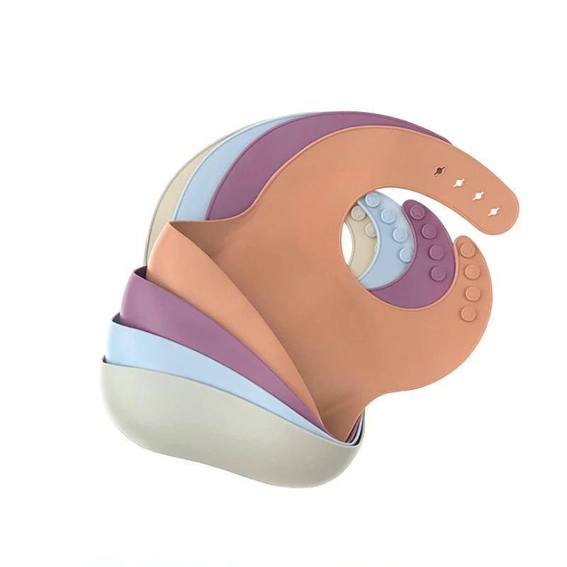 

2021 New Bpa Free Print Solid Color Soft Waterproof Food Grade Silicone Organic Baby Bibs, Pink,orange,purple or any pantone color can be customized