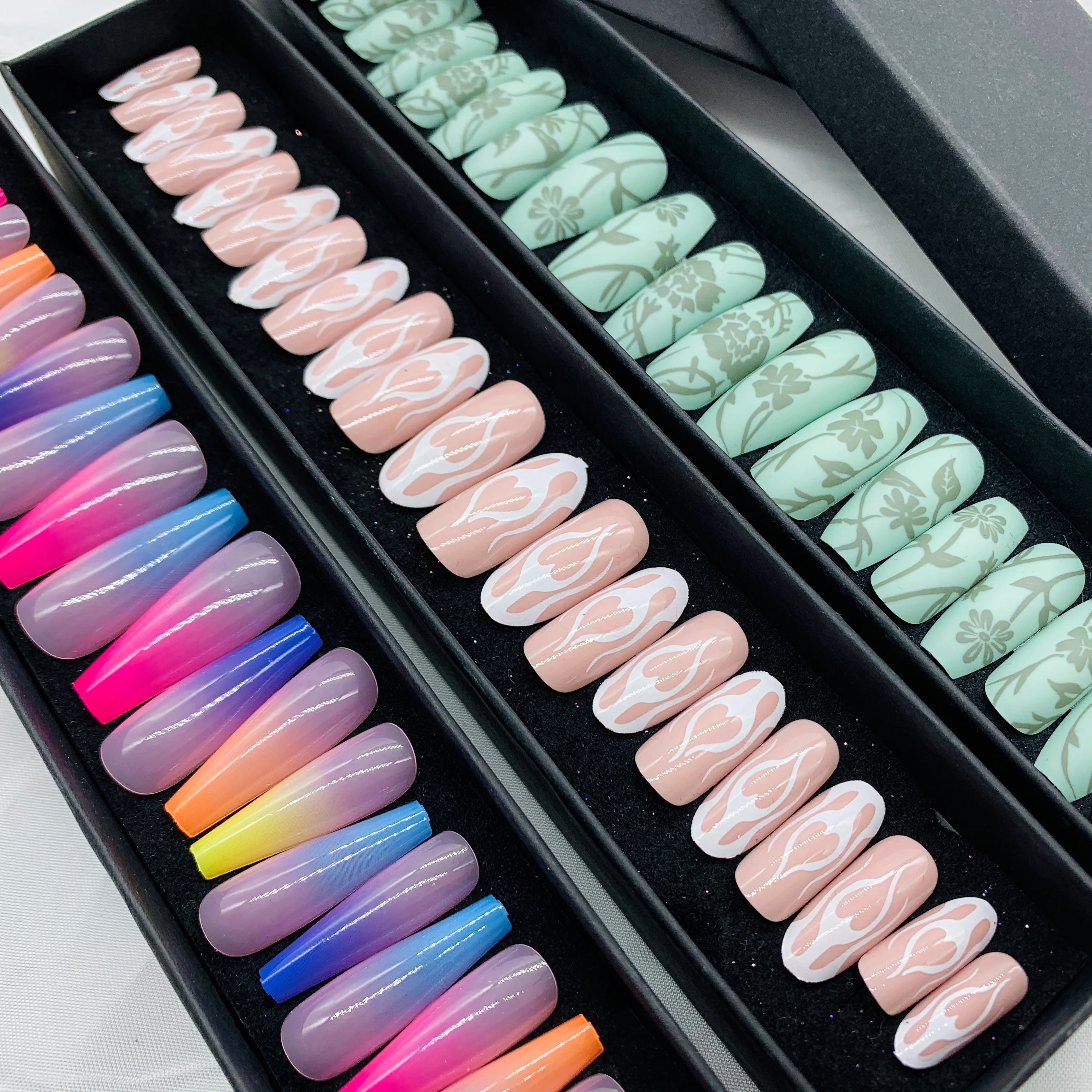 

Q Private label custom press on nails high quality new fashion false nails long artificial press on nails, Colorful