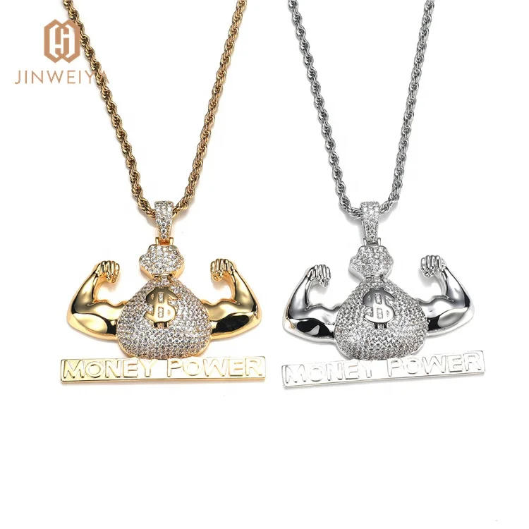 

Iced Out Money Power Gold Silver Plating Zircon Pendant Shiny Hip Hop for Men Women Gift