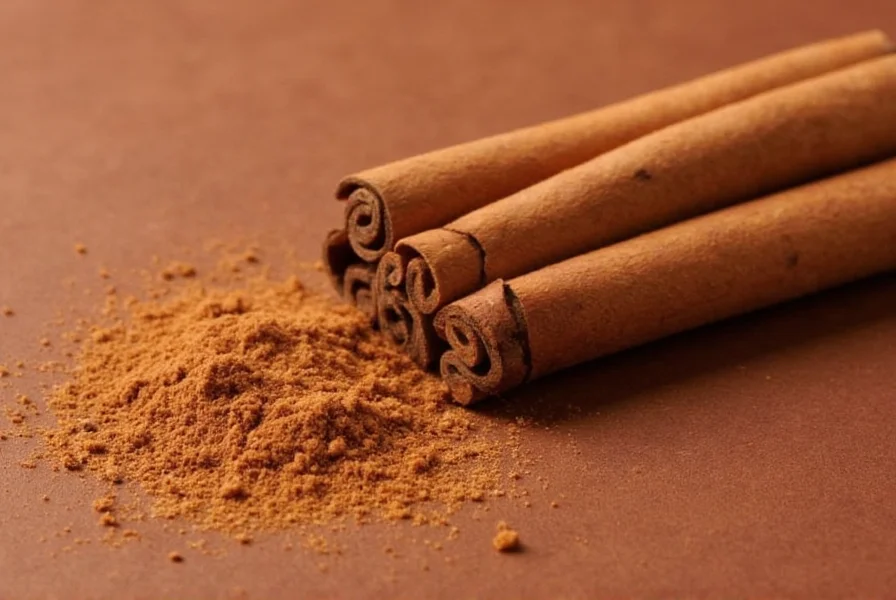 Different varieties of cinnamon sticks and powder showing Ceylon versus Cassia cinnamon