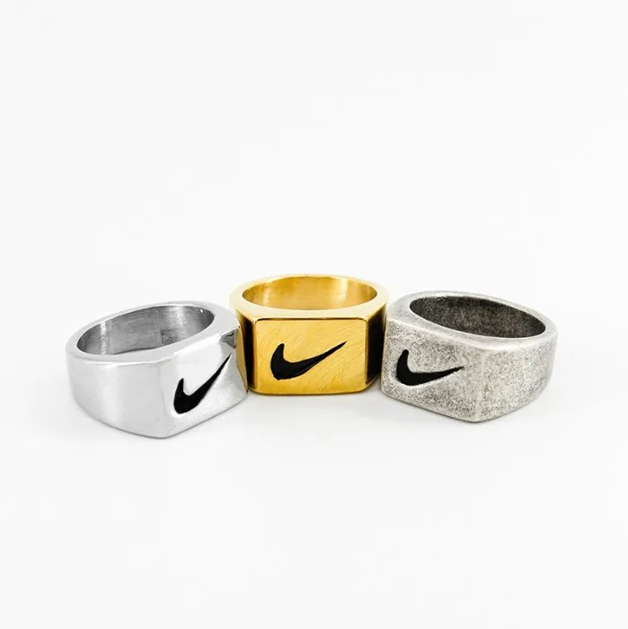 

Customized Retro Style Titanium Steel Engraved Square Men Hip Hop Swoosh Ring