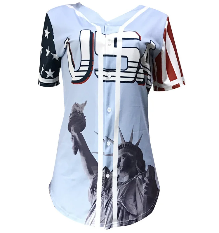 Hot sell Statue of Liberty Characteristic positioning printing Independence Day printed short sleeve women blouse