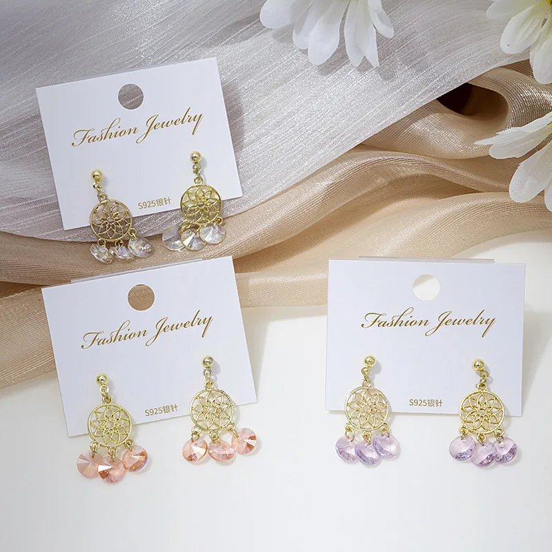 

fashion trendy hollow rhinestone flower drop earrings