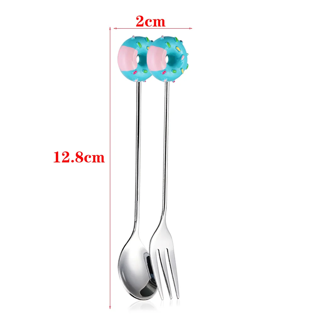 

Donut Cute Stainless Steel Doughnut Dessert Spoon Fork Coffee Ice Cream Candy Kitchen Flatware Baby Kids Dinnerware