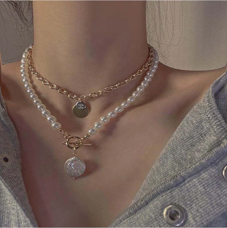 

2021 hot selling stainless steel gold jewelry necklace with natural baroque shell and pearl pendant necklace for women gifts, Picture