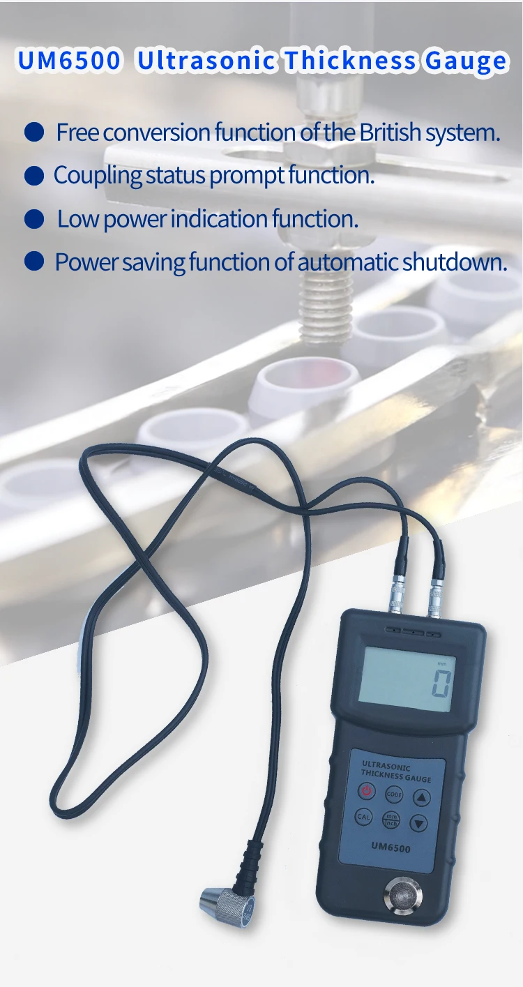 UM6500 Digital Ultrasonic Thickness Gauge Economical Low-Cost Device for Steel Material Measurements LCD Display Battery Powered