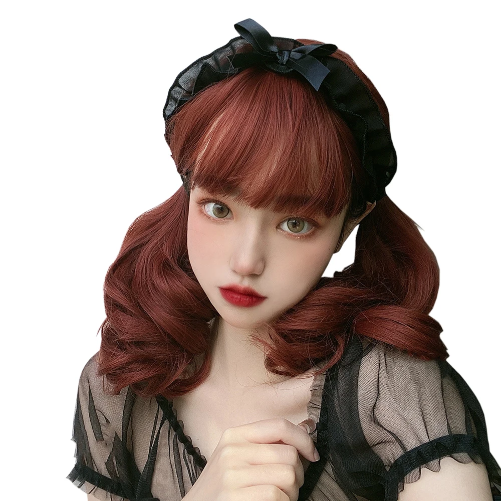 

Red Berry Brown Long Hair Short Curly 16 INCH Harajuku Princess Lolita Sweet High Temperature Silk Cosplay Party COS Wig, Pic showed