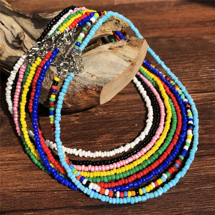 

CLARMER Euramerican short Bohemian choker with colorful hand-made rice beaded necklace, As the picture