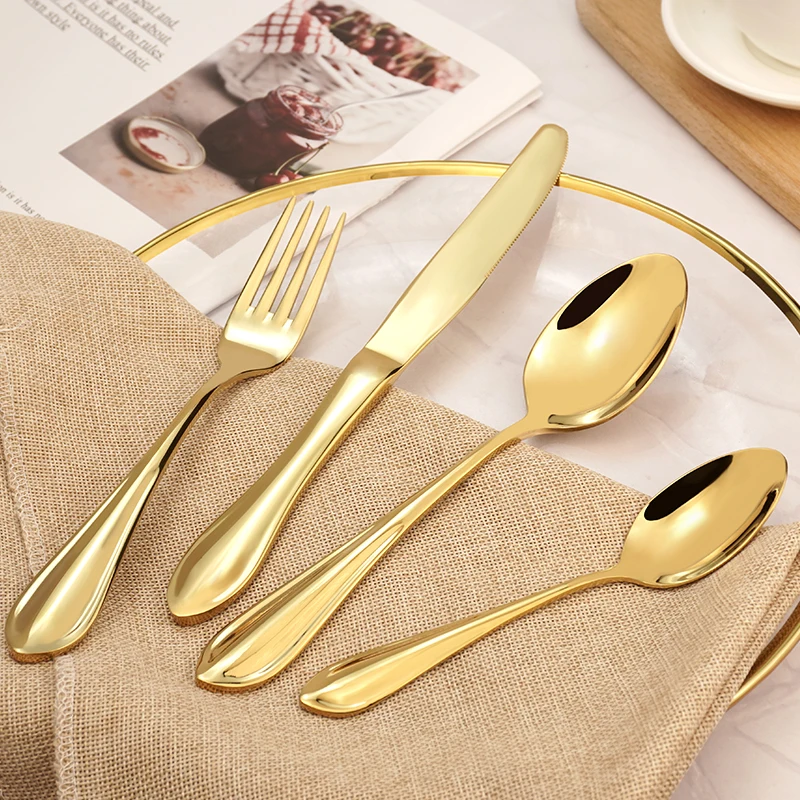 

High Grade 4pcs Royal Court Silverware Palace Luxury Hotel Wedding Gold Flatware Spoon and Fork Stainless Steel Cutlery Set, Silver, gold, customizable