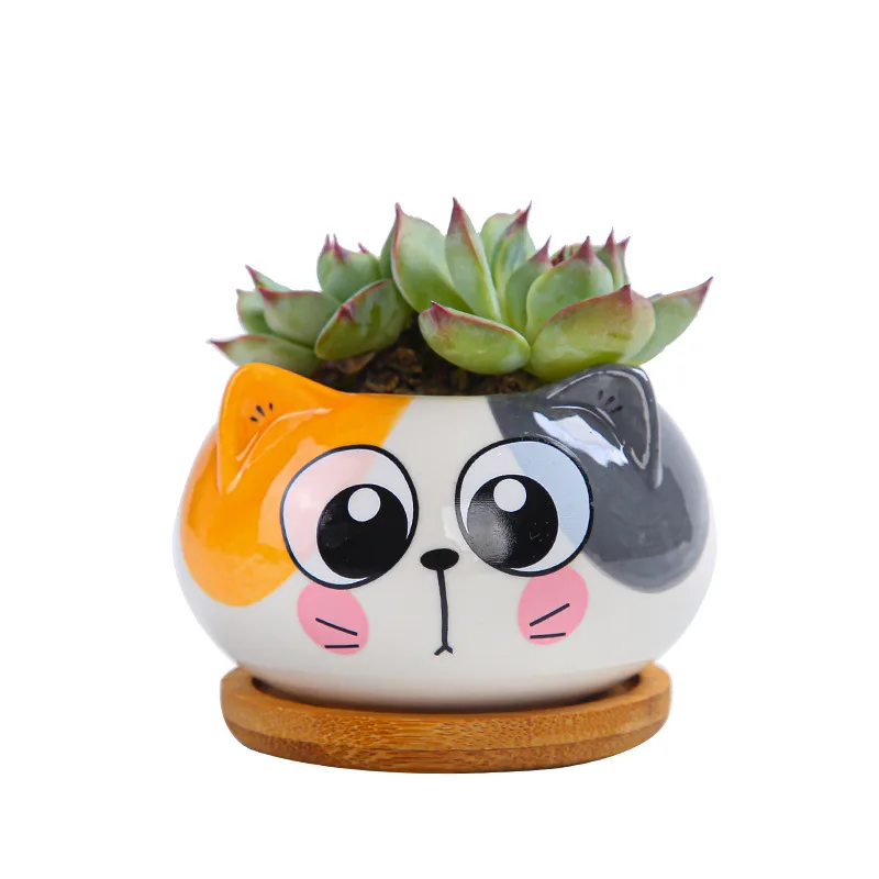 

Wholesale Home Indoor Plants Aero Pots Planter Cute Cat Mini Ceramic Suculent Succulents Flower Animal Succulent Planters, Customized color