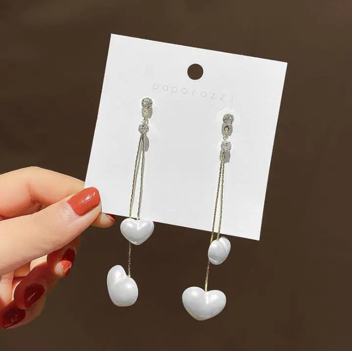 

Exaggerated pearl love tassel earrings s925 silver post ins earrings jewelry