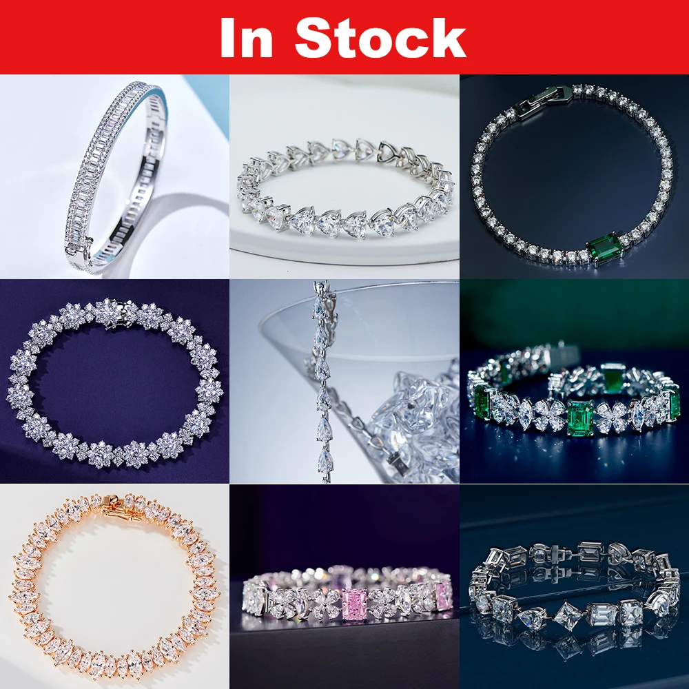 

ROCHIME High Quality 18k gold plated cubic zirconia moissanite stone bracelet jewelry 925 sterling silver diamond bracelets
