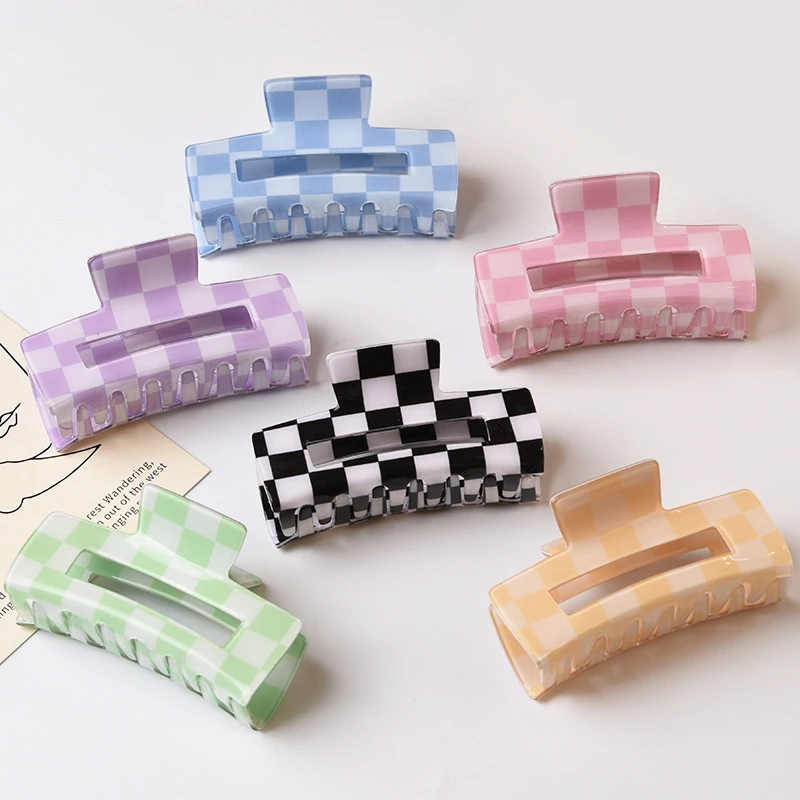 Wholesale Vintage Women Hair Clip Fashion Personality Medium Grab Clip Acrylic Checkerboard Square Hair Claw