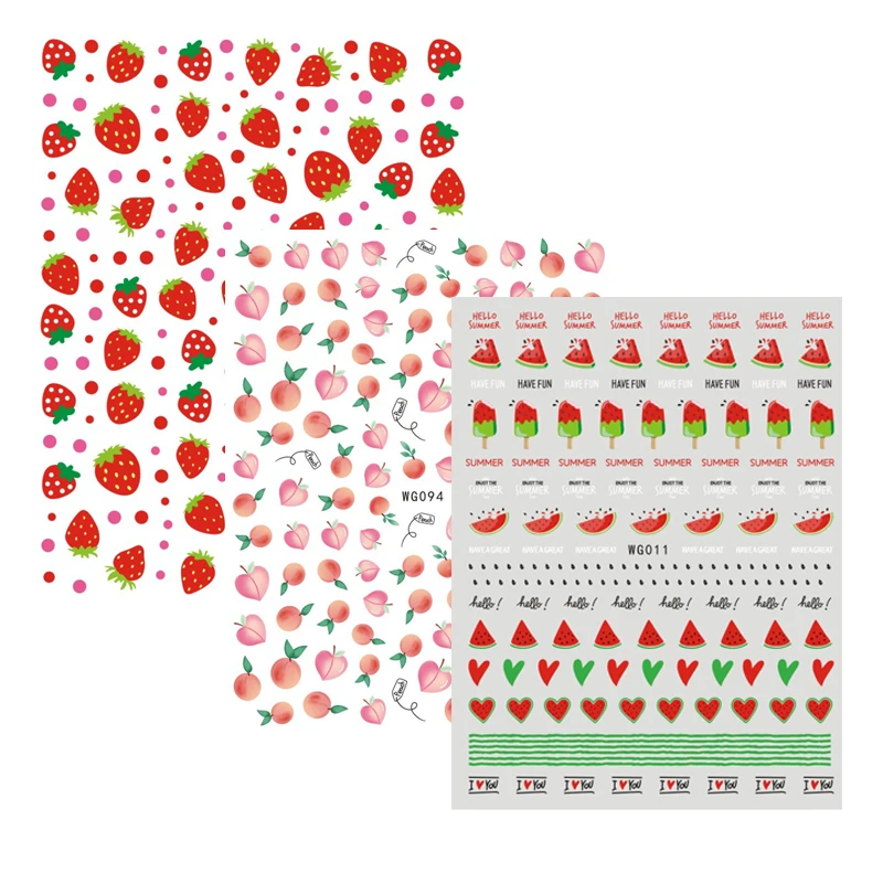 

2021 New Arrivals Strawberry Fruit Luxury Nail Sticker Kid Cartoons Designer Nail Sticker For Nail Hot Sale Products