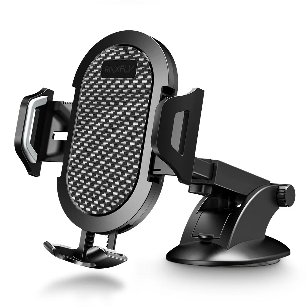 

2019 RAXFLY Custom Universal Air Vent Car Dashboard Mobile Phone Holder Carbon Fibre Windshield Phone Stand, Black