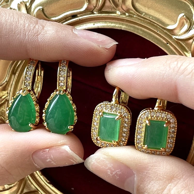 

Chinese Natural Jade Earring For Women 2021 Teardrop Square Shape Green Earrings Jade Jewelry Wholesale