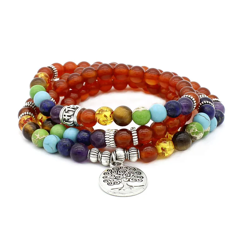 

2020 New Products Europe and America Hot Bracelet Amazon Agate Colorful Chakra Buddhist Jewelry Beaded Bracelet, Picture shows