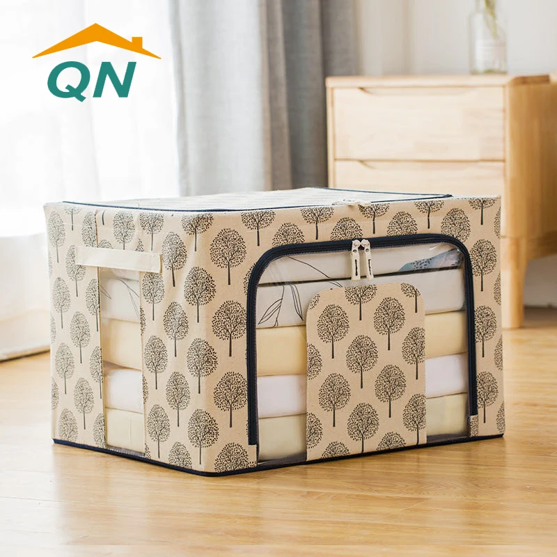 

ST-11 custom logo waterproof dust proof folding thickened quilt toys blankets clothes storage basket box bag with steel frame, Customized printing
