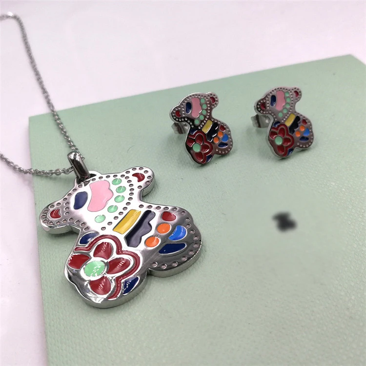 

Statement Minimalist Personalize Jewelry Sets Stainless Steel Colourful Lucky Charm Touse Bear Pendant Necklace