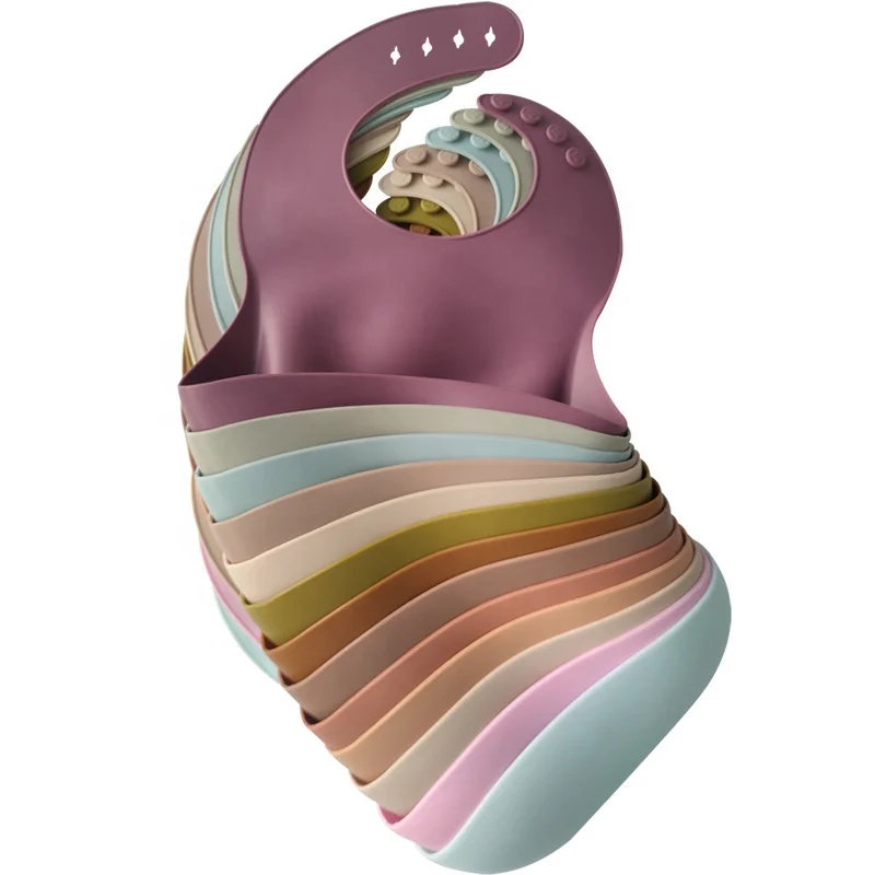 

Bpa Free Plain Design Cheap Adjustable Childrens Kid Silicon Bib with Food Pocket, Yellow, gray, pink, blue, green, etc