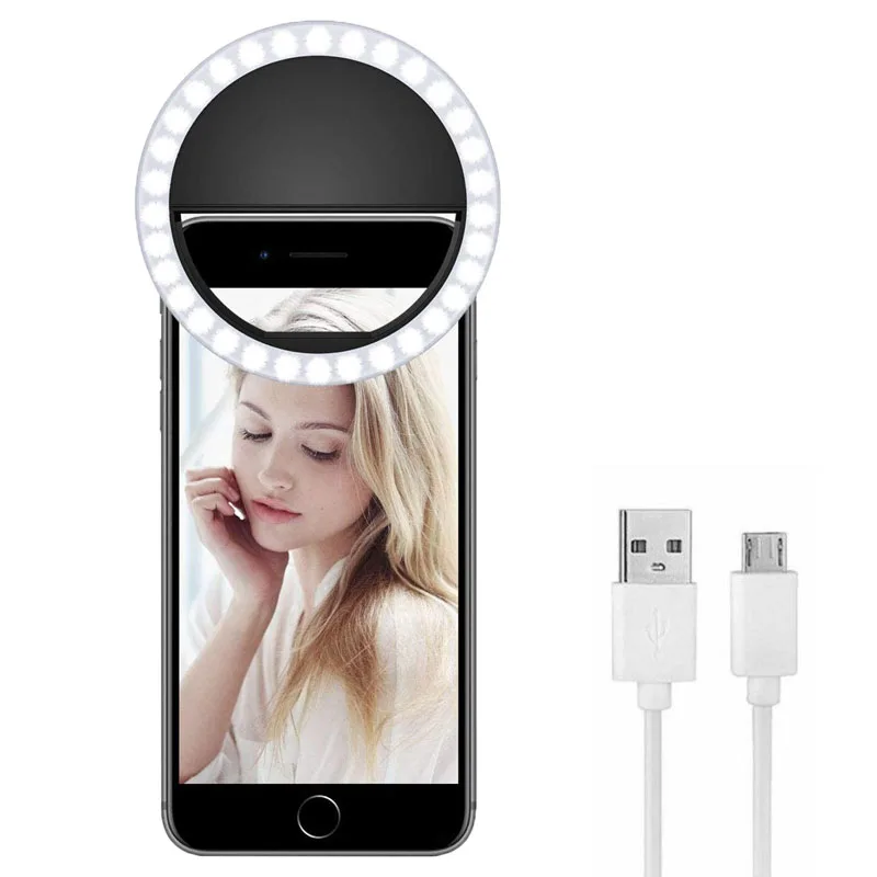 

200mah LED selfie ring light Customized Logo Rechargeable LED Ring Light for Cell Phone, Black,white,pink
