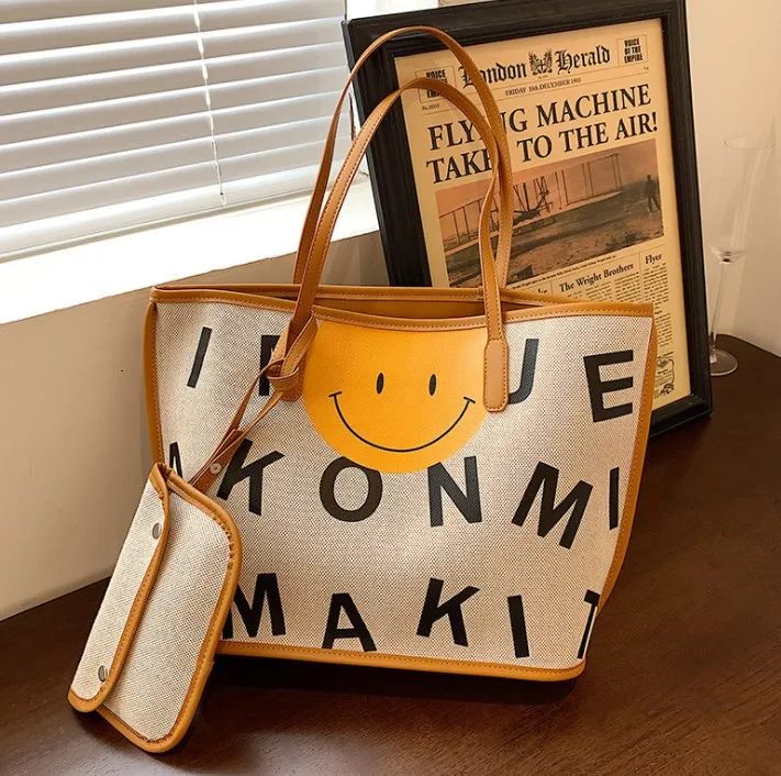 

Design Large Canvas Tote Handbag and Purse Two Piece Set with Leather Strap