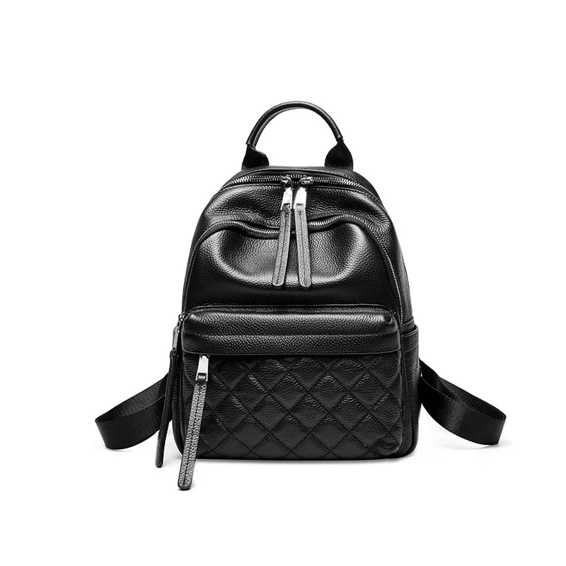 

Women Convertible Diamond Genuine Leather Casual Backpack, Black