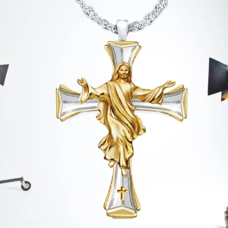 

Classic Fashion Religious Savior Pendant Christian Blessing Prayer Jewelry Jewelry Bicolor Jesus Cross Necklace