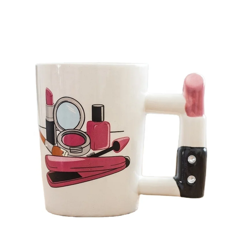 

High quality 3D funny shape handle mugs Tool design coffee mugs Women lipstick drinking coffee cups mugs