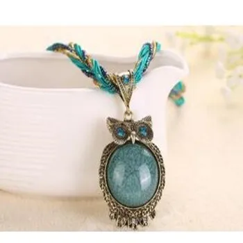 

Bohemian Beads Natural Stone Owl Pendant Necklace With Multilayer Chain Turkish Jewelry for Women