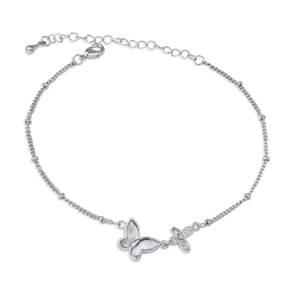 

Trendy Customized Adjustable Friendship Zircon Shell Butterfly Bracelet for Women, Silver as pictures show