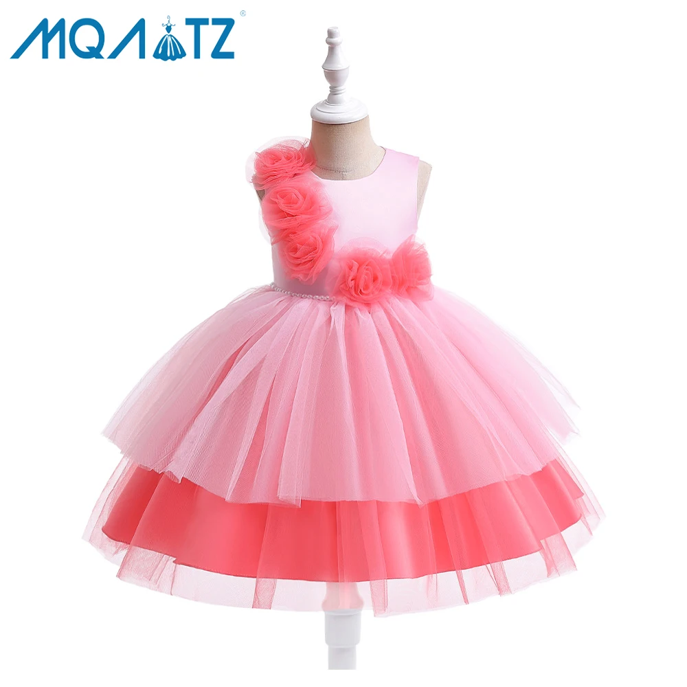 

MQATZ Beautiful pink girls dresses evening dress gown for girls 10 years flower kids 3d flower party dress AL022