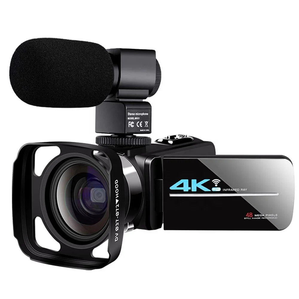 

4K WiFi Video Camcorder Live Streaming For Youbute Touch Screen Nightshot 48MP Microphone and Wide-angle Lens & Lens Hood, Black