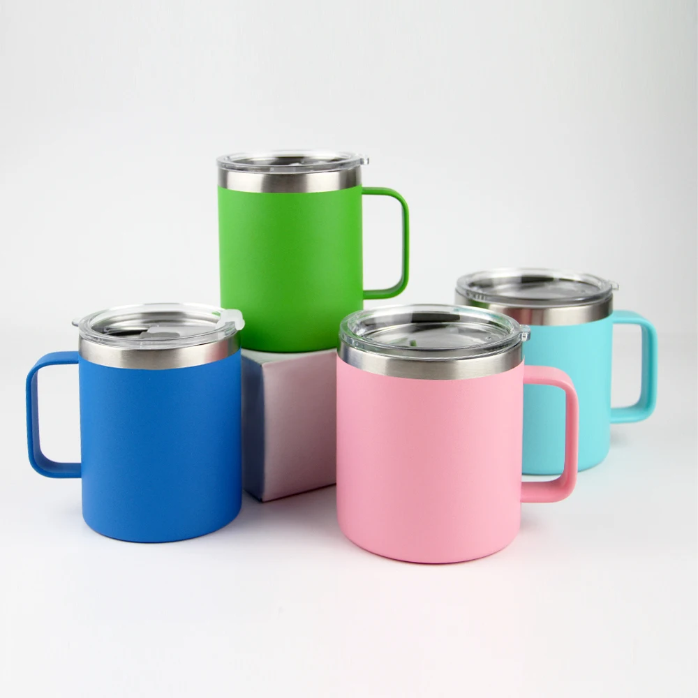 

Wholesale Price 12oz/14oz Powder Coating Double Wall Stainless Steel Vacuum Insulated Coffee Mugs Travel with Handle Custom Logo, Customized colors acceptable