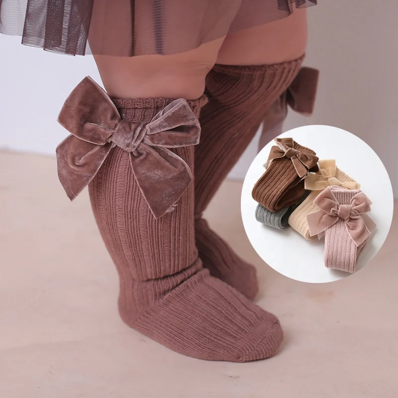 

Winter Autumn Newborn Baby Tights Cute Big Bows Toddler Girls Knee High Baby Socks, Lght gray,dark gray,pink,black,khaki,red
