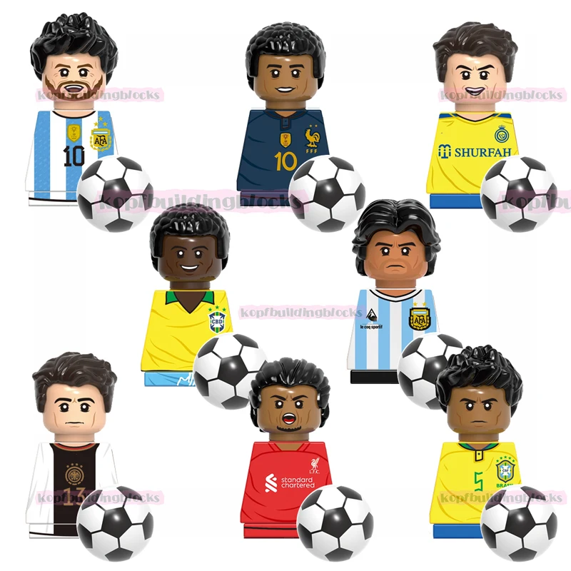 

World Famous Football Player Pele Virgil Messi Mbappe Ronaldo Plastic Mini Bricks Building Block Figure Educational Toy G0112