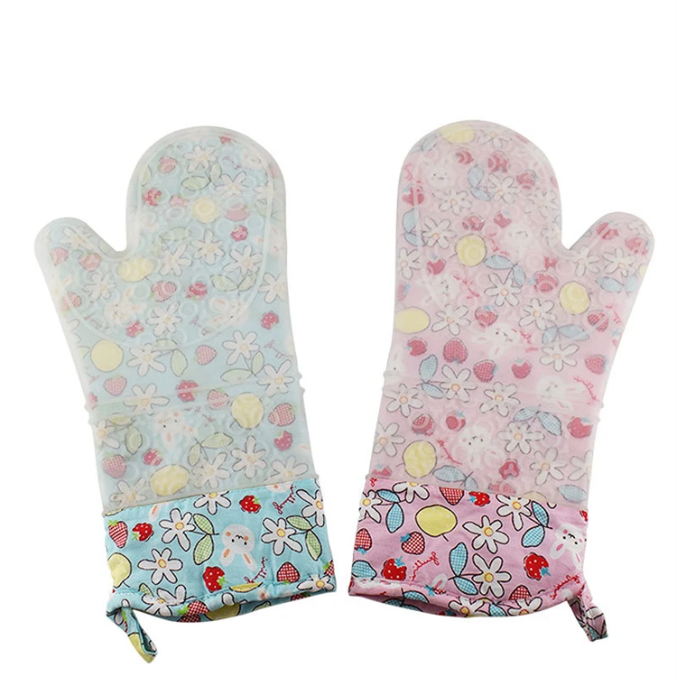 

Oven Mitt Gloves Silicone Pot Holder Heat Resistant Kitchen Baking With Cotton Lining Silicone Glove, 2colors
