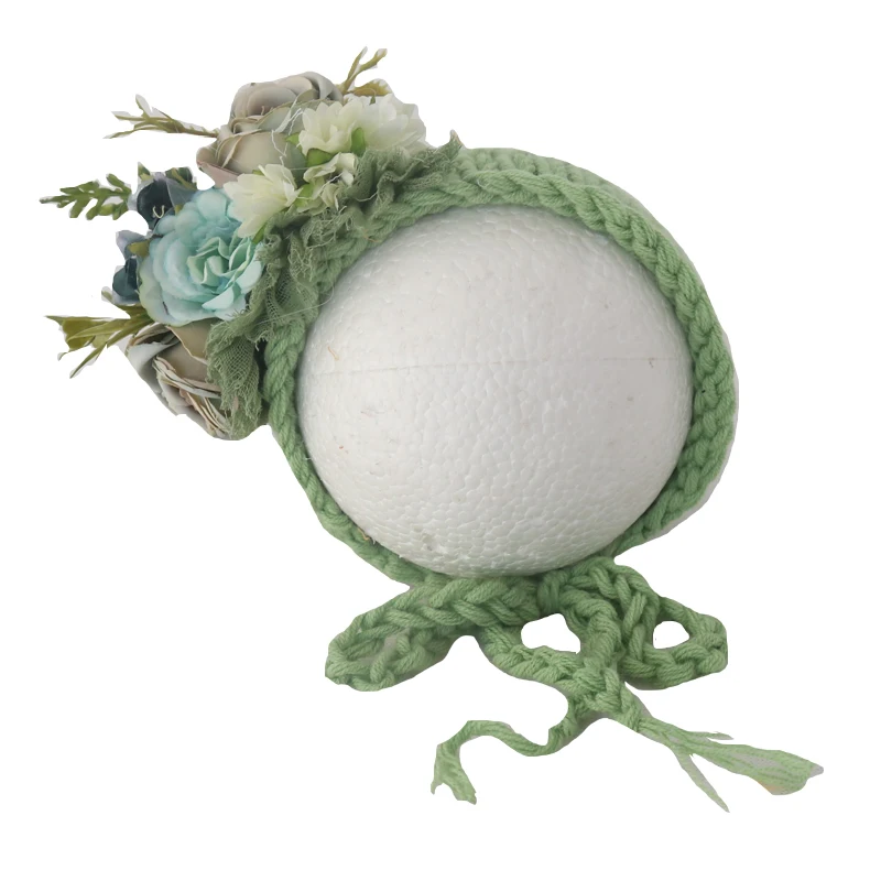

Vintage Newborn Flower Bonnet Baby Handknit Floral Hat Photography Props Newborn Bonnet Photo Prop