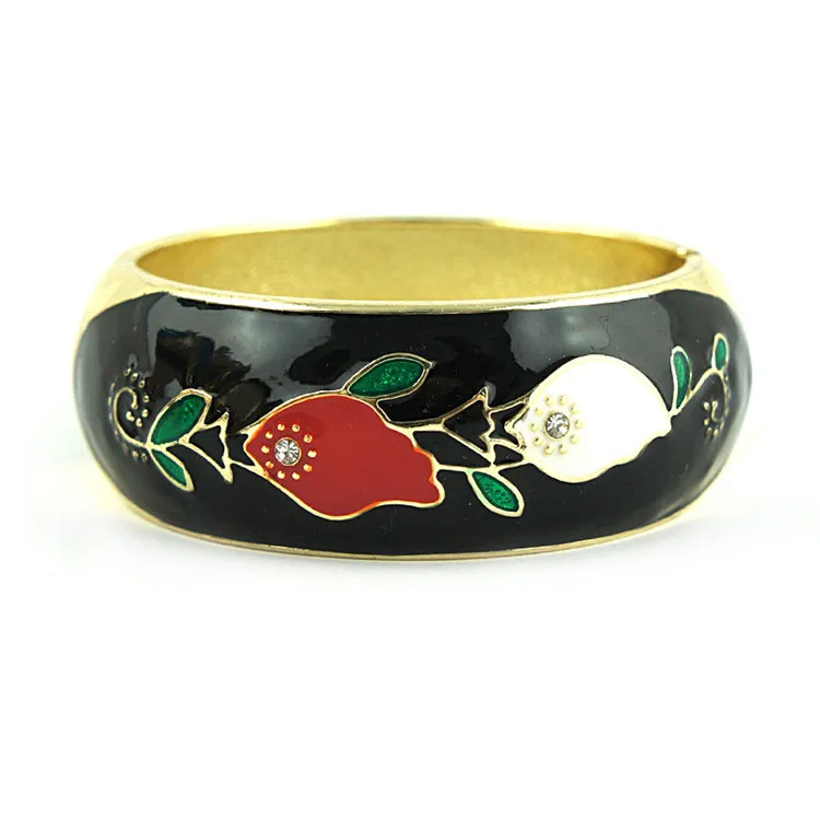 

WIIPU Vintage cloisonne thick bracelet exaggerated fish flower shape bracelet wholesale jewelry alloy bracelet